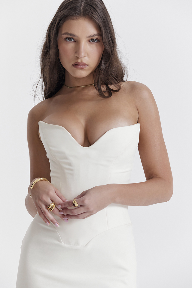 Tamara Elfenbeinfarbenes trägerloses Korsettkleid