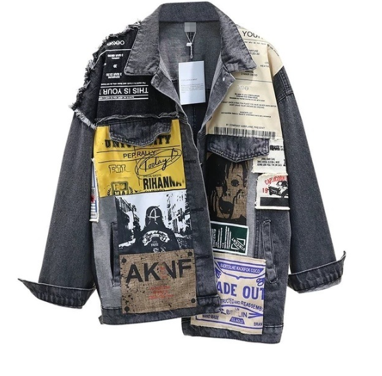 Mittellange Jeansjacke mit Stoffnähten