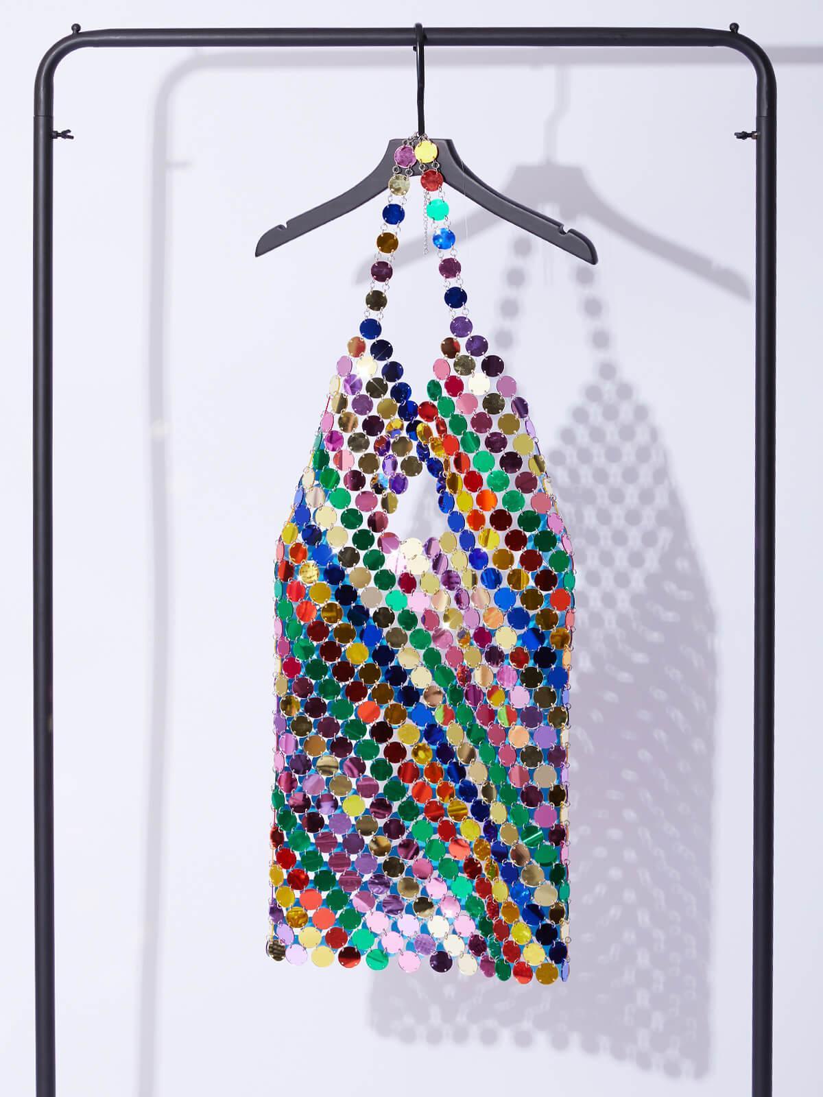 Raquel – Kettenhemd-Minikleid mit Cut-outs in Regenbogen