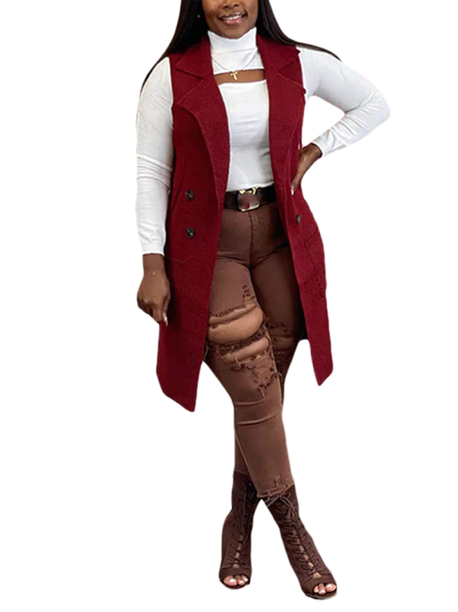 Chaquetas de botones sin mangas con solapa de color sólido