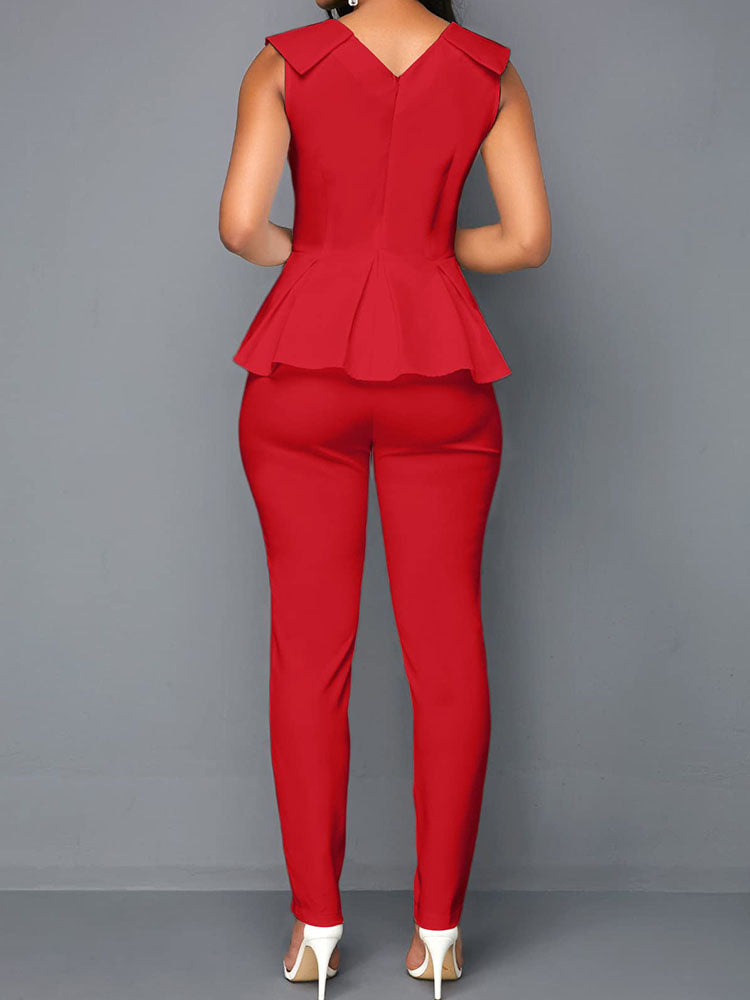 One Piece Ruffled Sleeveless Business Jumpsuit Newgew