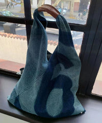 Retro Blaue Patchwork Denim Einkaufstasche mit Buchstabendruck