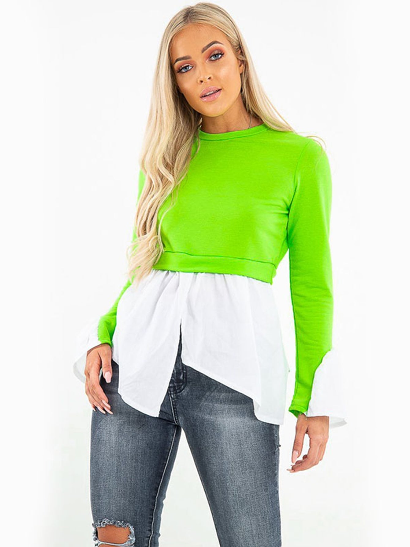 Round Neck Color Block Shirt Sai Feel