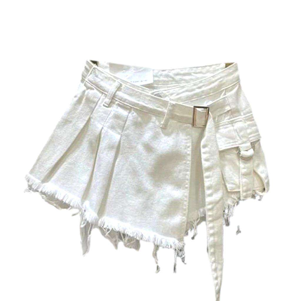 Falda pantalón vaquera mini plisada asimétrica