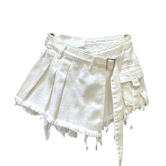 Falda pantalón vaquera mini plisada asimétrica