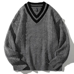 Suéteres de punto de gran tamaño con cuello en V para hombre en invierno