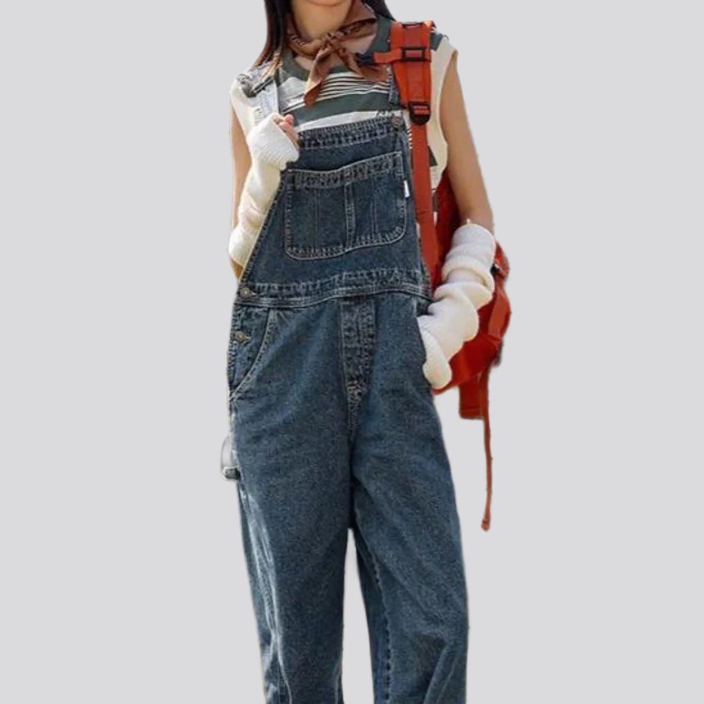 Gerader, lockerer Jeans-Jumpsuit für Damen