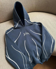 Sudadera con capucha extragrande negra con estampado gráfico de rayas