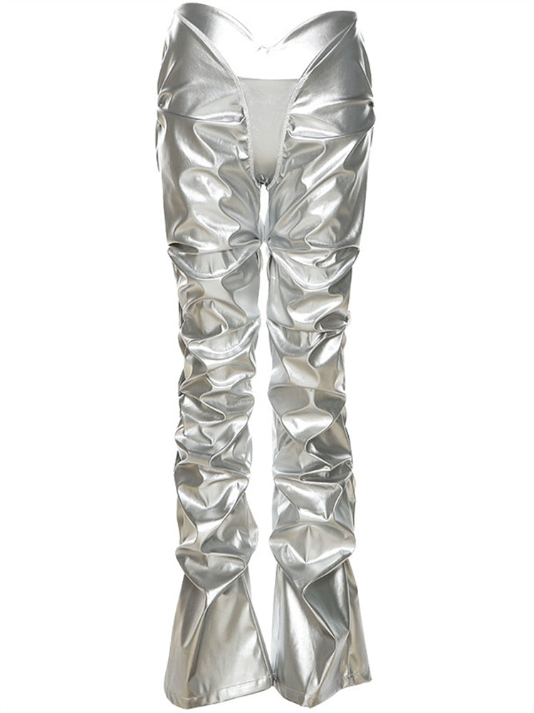 Gianny – Glänzende Bundfaltenhose aus Kunstleder
