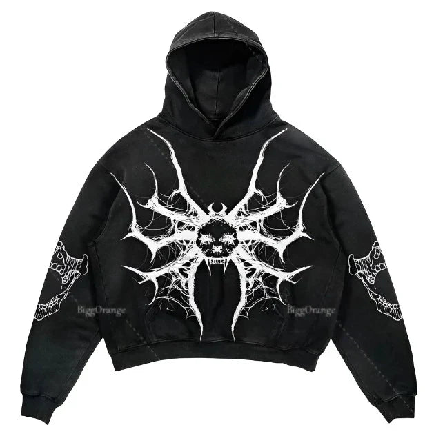 Sudadera con capucha gótica negra extragrande con gráfico para mujer