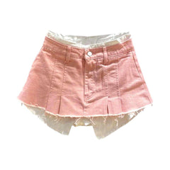 Exposed pocket color denim skort