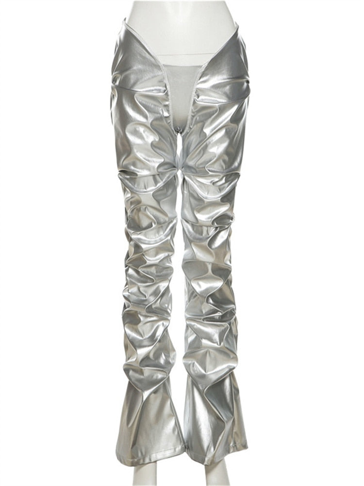 Gianny – Glänzende Bundfaltenhose aus Kunstleder