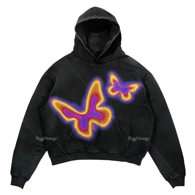 Sudadera con capucha gótica negra extragrande con gráfico para mujer