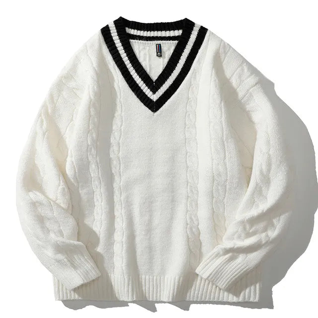 Suéteres de punto de gran tamaño con cuello en V para hombre en invierno