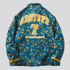 Chaqueta vaquera con bordado floral amarillo