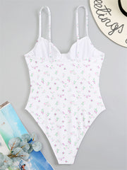 Olivgrüner, geblümter Bügel-Badeanzug - Weiß