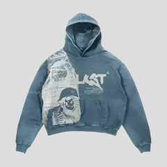 Sudadera con capucha gótica negra extragrande con gráfico para mujer