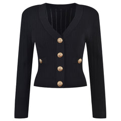 Vida – Strickjacke mit V-Ausschnitt und goldenen Knöpfen