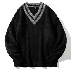 Suéteres de punto de gran tamaño con cuello en V para hombre en invierno