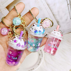 Kawaii Cat Milk Tea Cup Keychain
