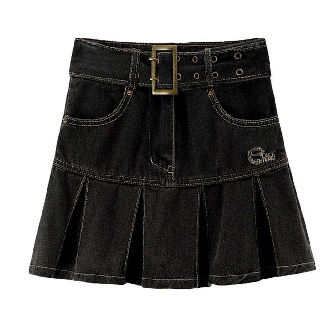 Denim-Skaterrock mit Gürtel