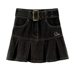 Denim-Skaterrock mit Gürtel