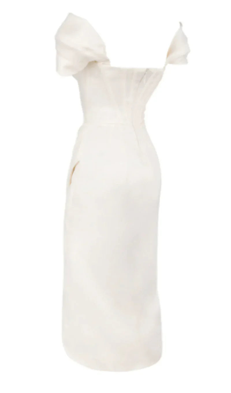 Satin Corset Midi Dress In White