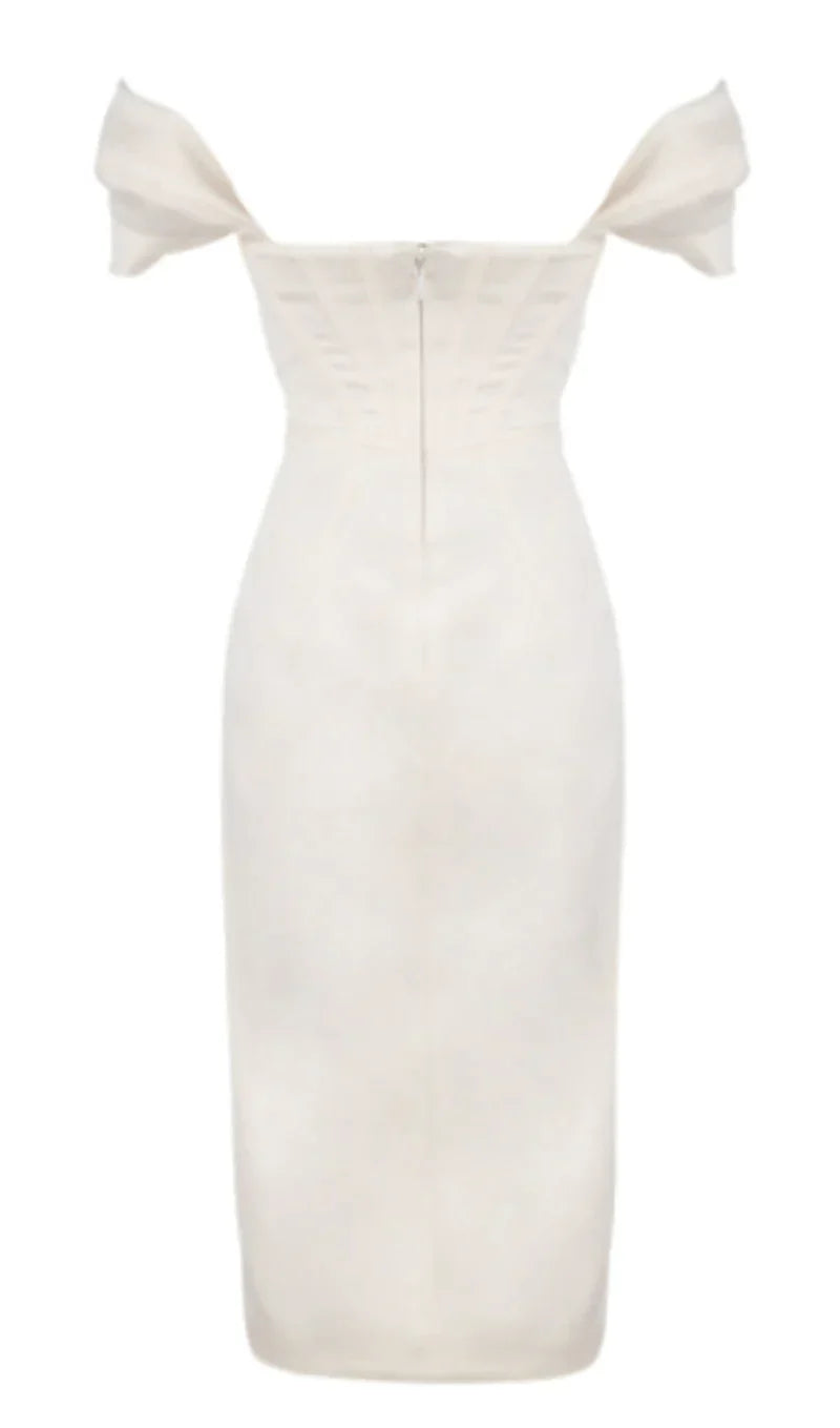 Satin Corset Midi Dress In White