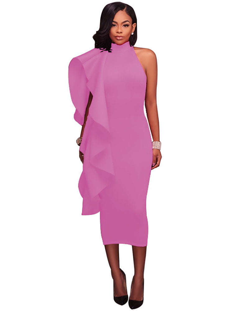 Vestidos midi sin mangas con volantes y cuello alto
