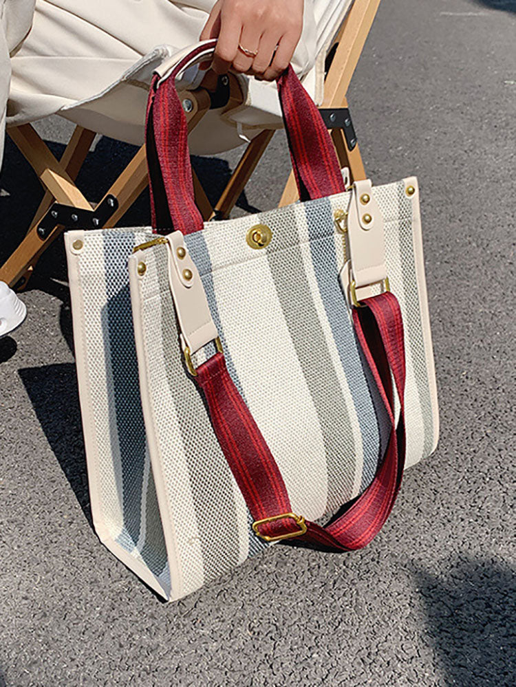 Bolsos de hombro tipo tote de lona con estampado de rayas