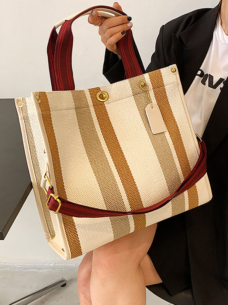 Bolsos de hombro tipo tote de lona con estampado de rayas