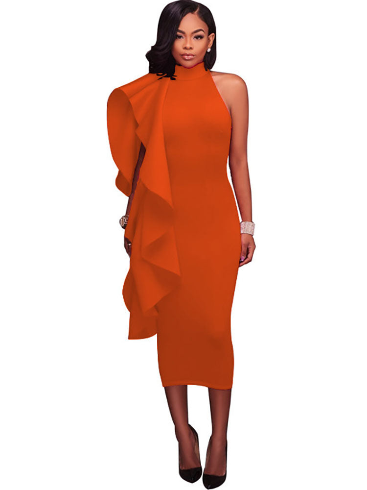 Vestidos midi sin mangas con volantes y cuello alto