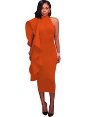 Vestidos midi sin mangas con volantes y cuello alto