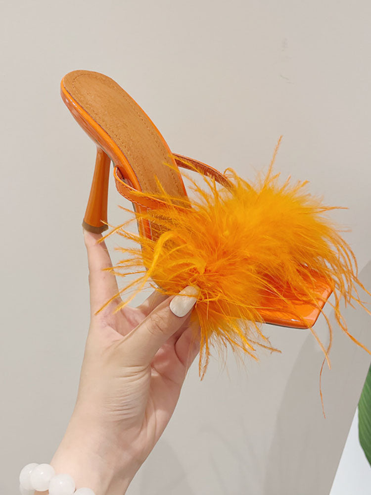 High Heel Pantoletten aus Federfell