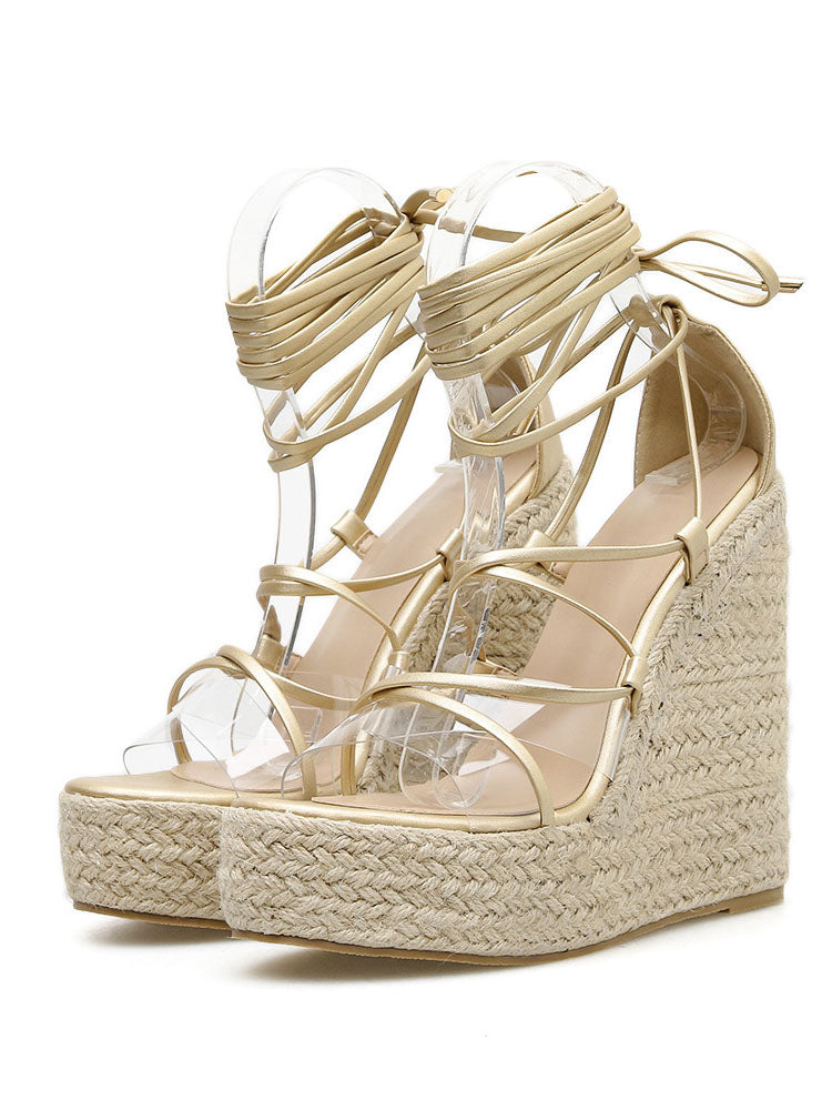 Sandalen mit Keilabsatz und Schnürung