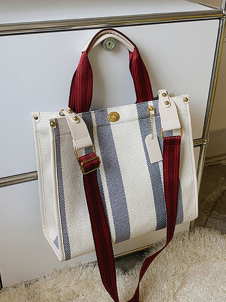 Bolsos de hombro tipo tote de lona con estampado de rayas