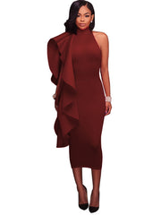 Vestidos midi sin mangas con volantes y cuello alto
