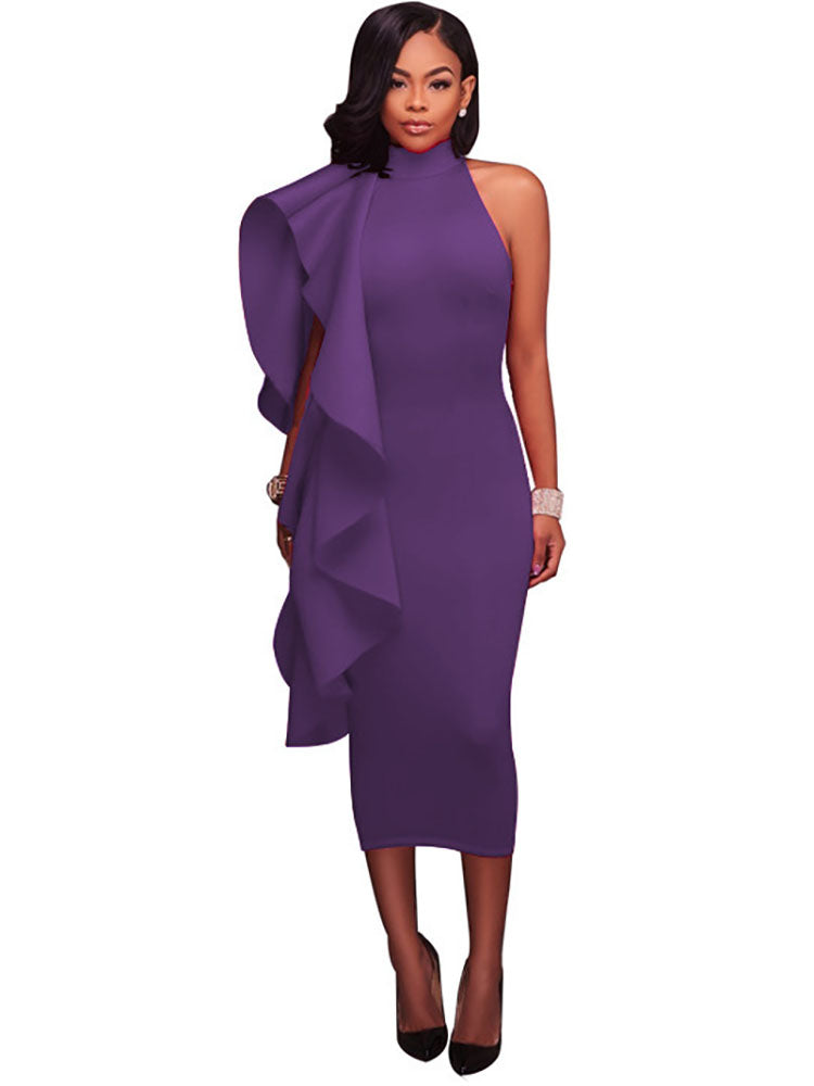 Vestidos midi sin mangas con volantes y cuello alto