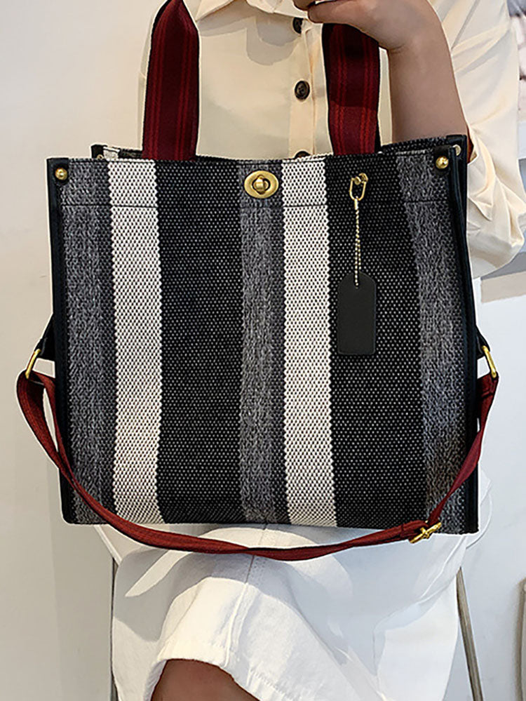 Bolsos de hombro tipo tote de lona con estampado de rayas