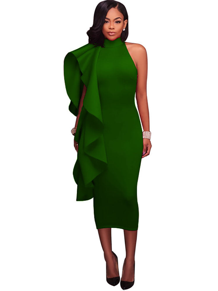 Vestidos midi sin mangas con volantes y cuello alto