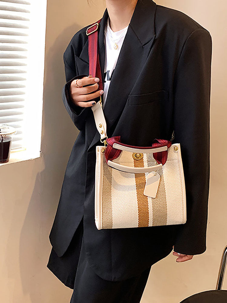Bolsos de hombro tipo tote de lona con estampado de rayas