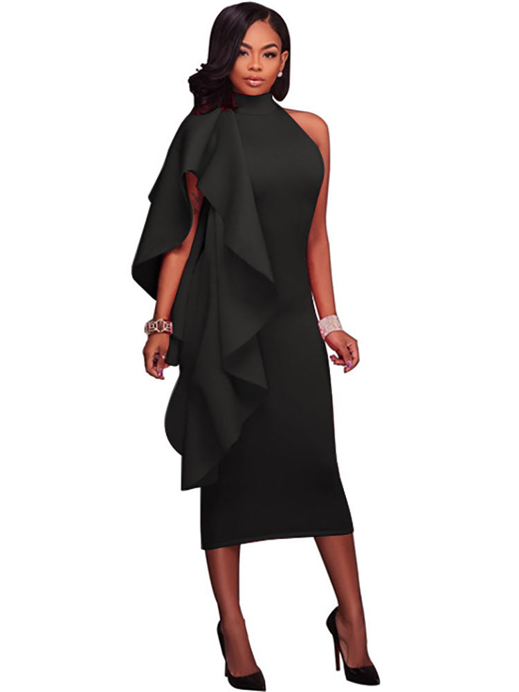 Vestidos midi sin mangas con volantes y cuello alto