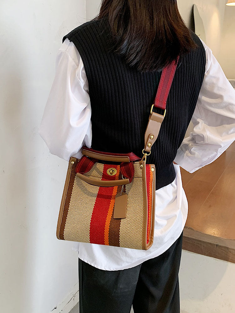 Bolsos de hombro tipo tote de lona con estampado de rayas