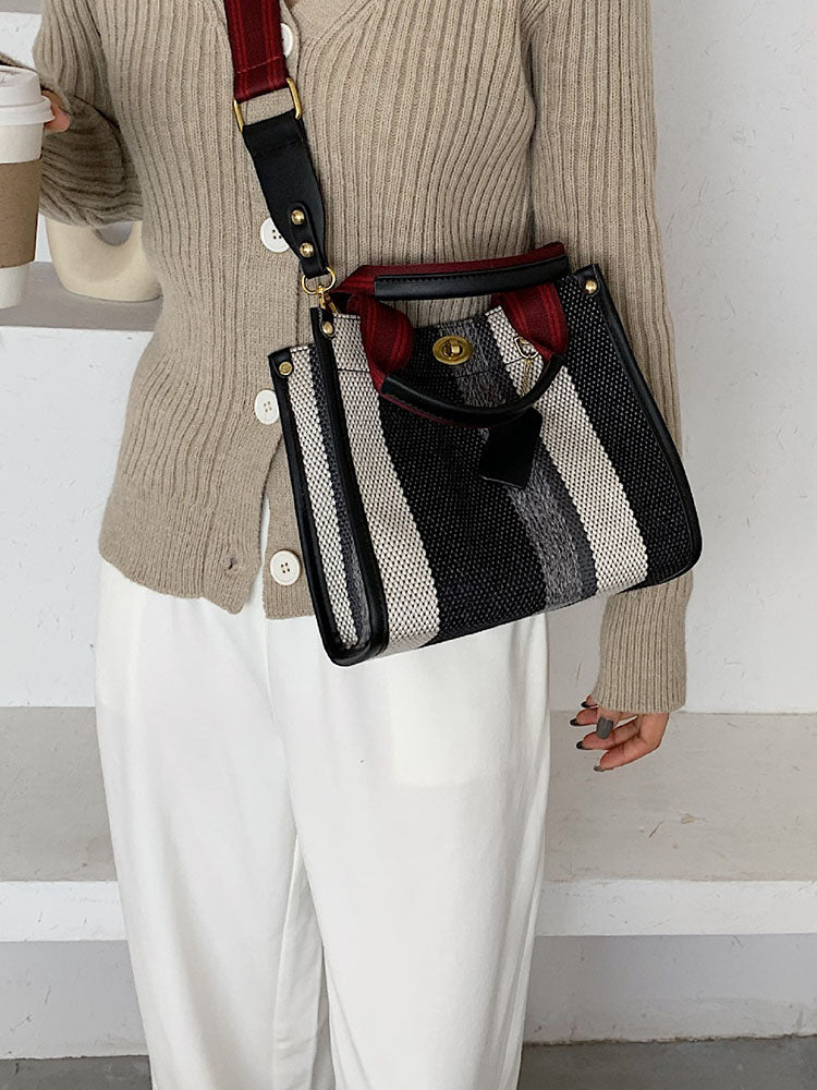 Bolsos de hombro tipo tote de lona con estampado de rayas