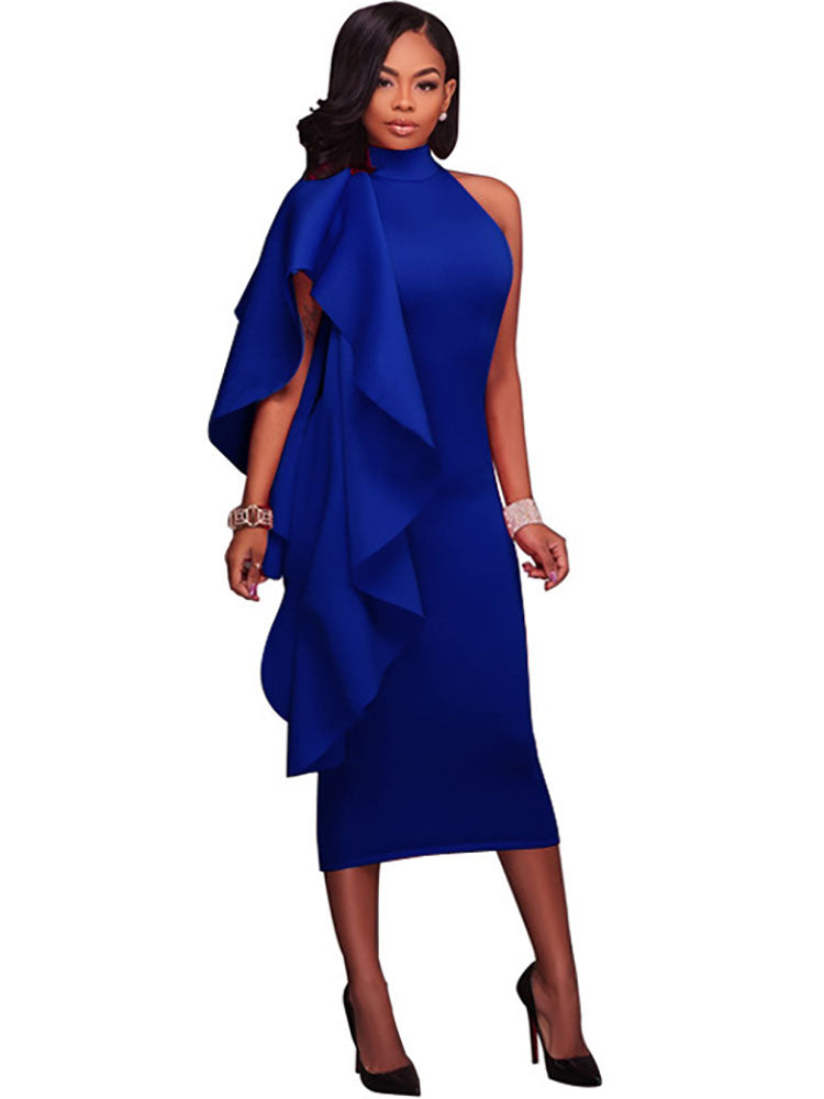 Vestidos midi sin mangas con volantes y cuello alto