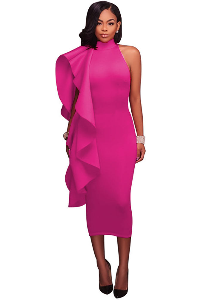 Vestidos midi sin mangas con volantes y cuello alto
