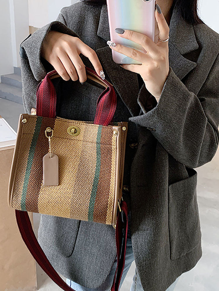 Bolsos de hombro tipo tote de lona con estampado de rayas