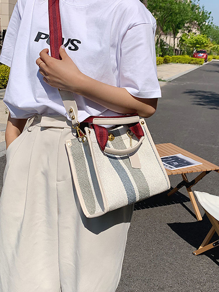 Bolsos de hombro tipo tote de lona con estampado de rayas