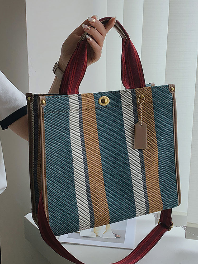 Bolsos de hombro tipo tote de lona con estampado de rayas