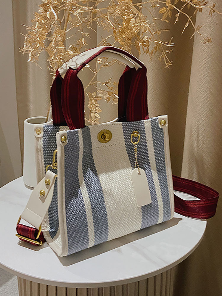 Bolsos de hombro tipo tote de lona con estampado de rayas